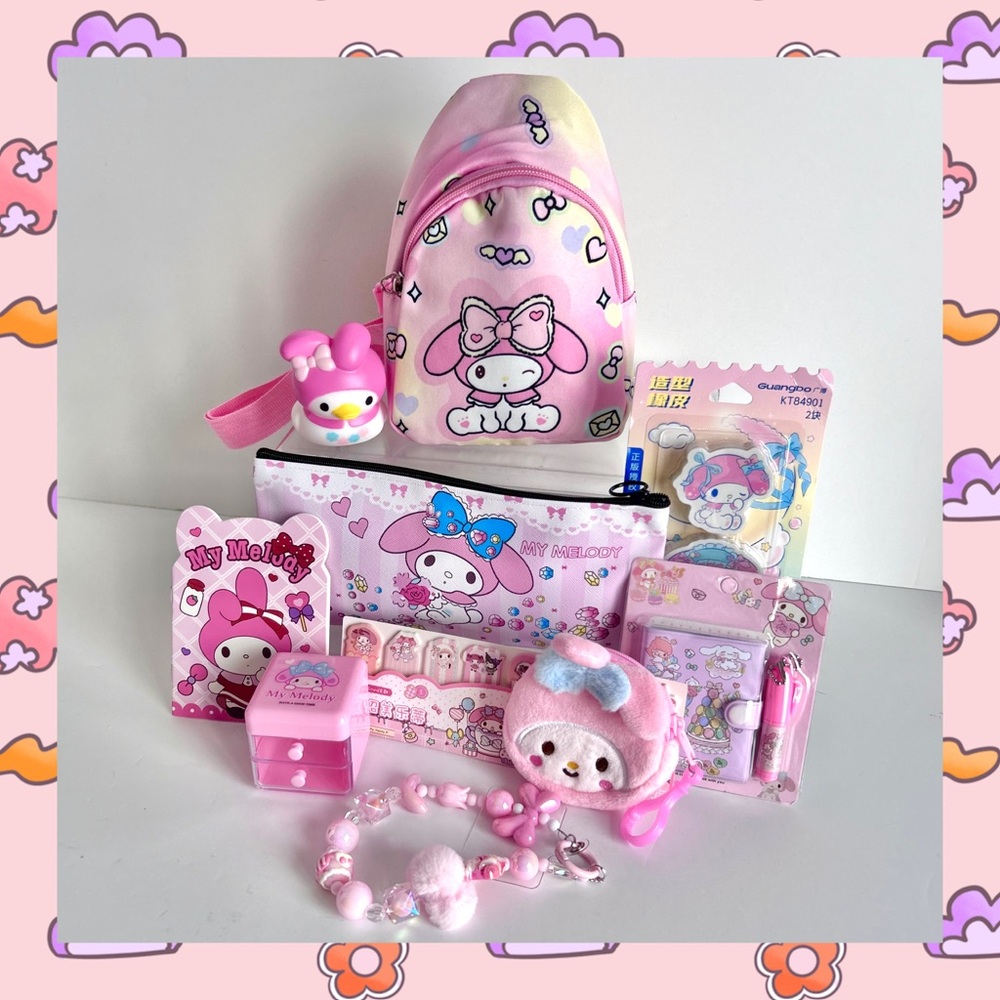 💖(MY325) My Melody Adorable 10-piece Fuzzy Pencil Case Bundle!
